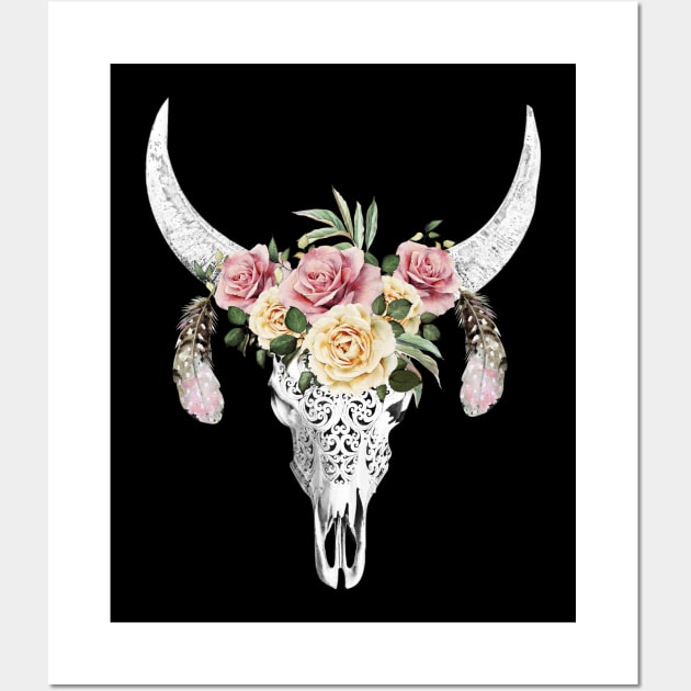 Cow skull floral 17 Wall Art by Collagedream